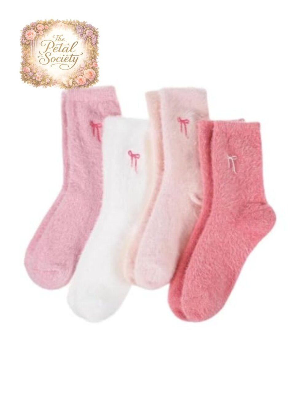 Fuzzy Slipper Socks Womens 4 Pairs Cozy Fluffy Bow Winter Warm Sleeping